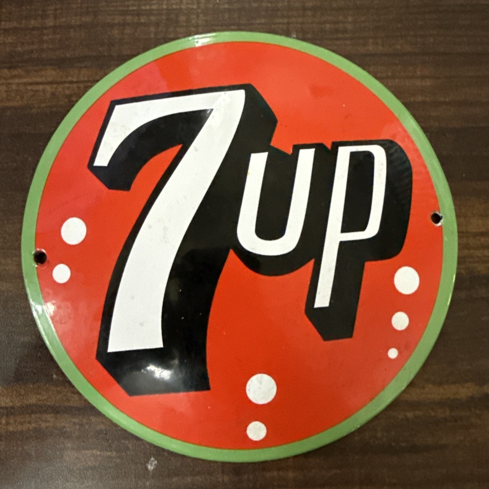 Vintage 7 Up Soda Sign - Porcelain Advertisement Store Gas Oil Pump Plate Sign‎